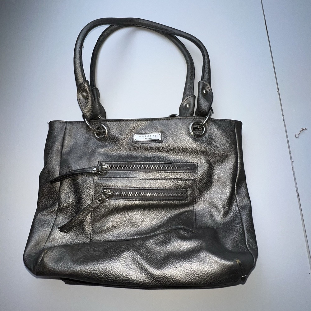 Rosetti Gray Faux Leather with Inside Wristlet Bag Double Handle Shoulder Bag